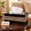 Leopard Print Tissue Box Cover - Black Glass
