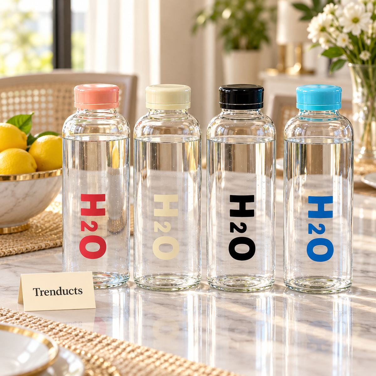 H2O Glass Bottle 750ml - Clear Water Bottle with Screw Cap