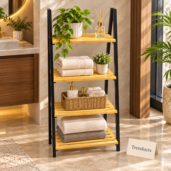 4 Tier Ladder Shelf in an elegant home setting with Trenducts card - view 2