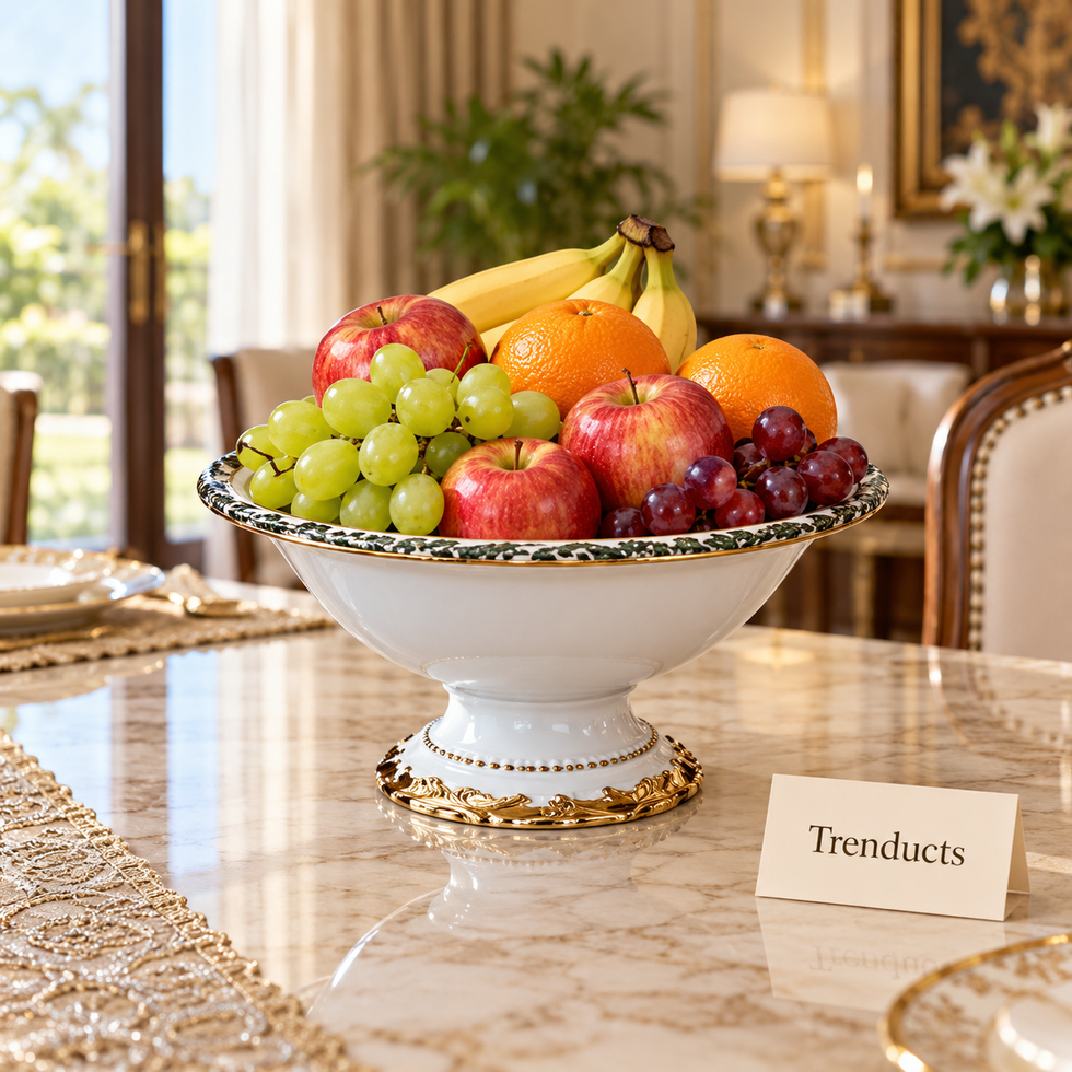 Danny Home Stand Fruit Bowl - White & Gold Porcelain
