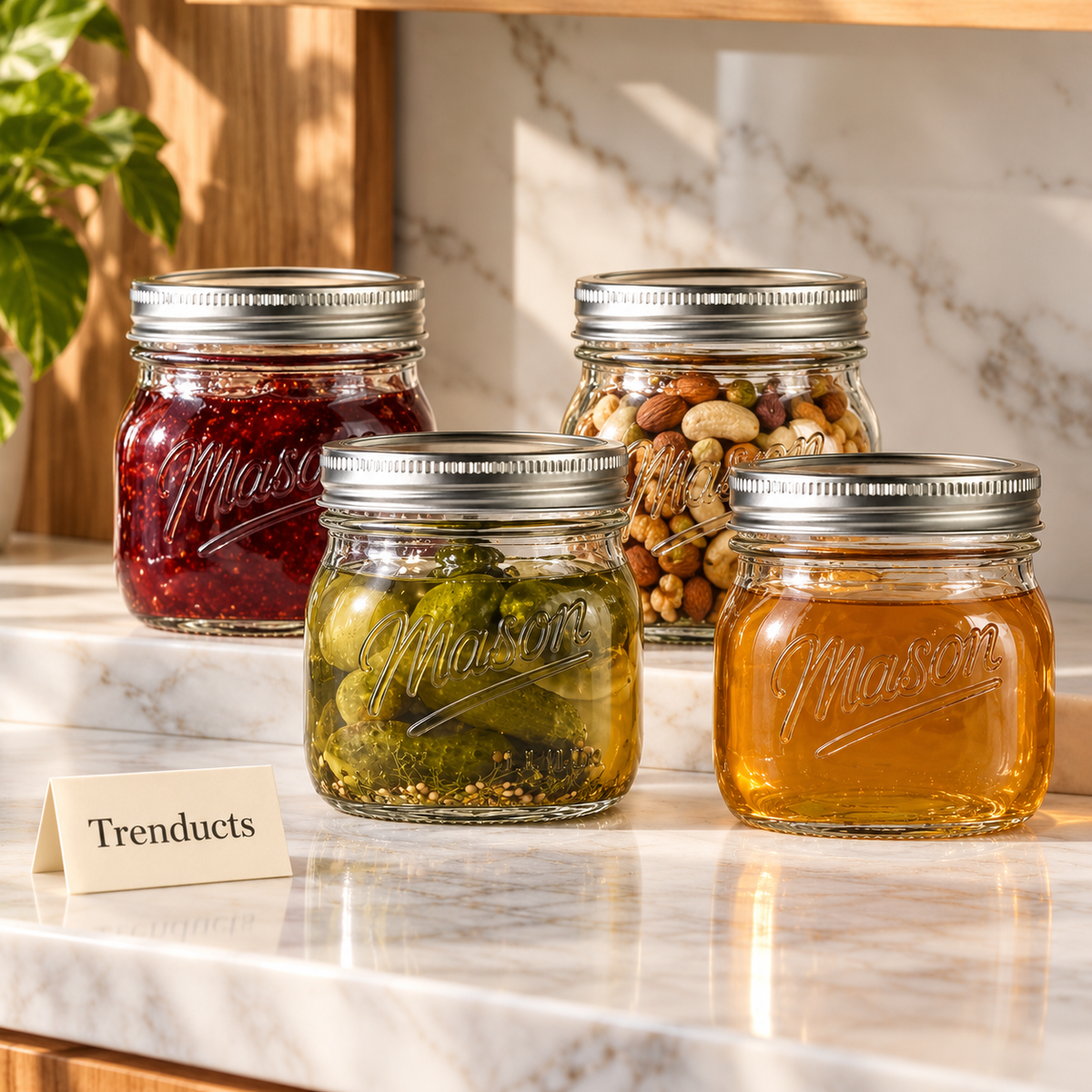 Danny Home Glass Mason Jar Set - 6 Pcs 480ml Squat Jars