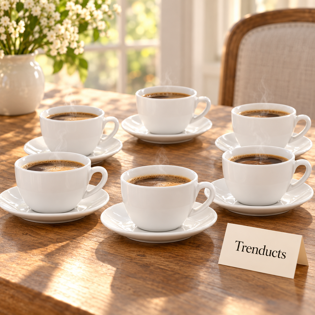 Brilliant White Cup and Saucer Set of 6 - Classic Round