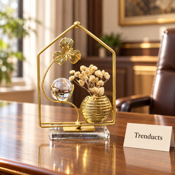 Gold house frame mini planter on an office desk | Trenducts
