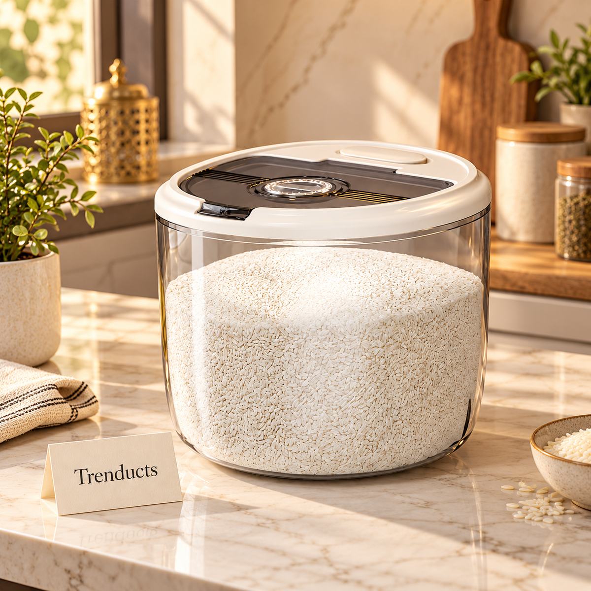 Round Acrylic Rice Box with Lid - Kitchen Storage