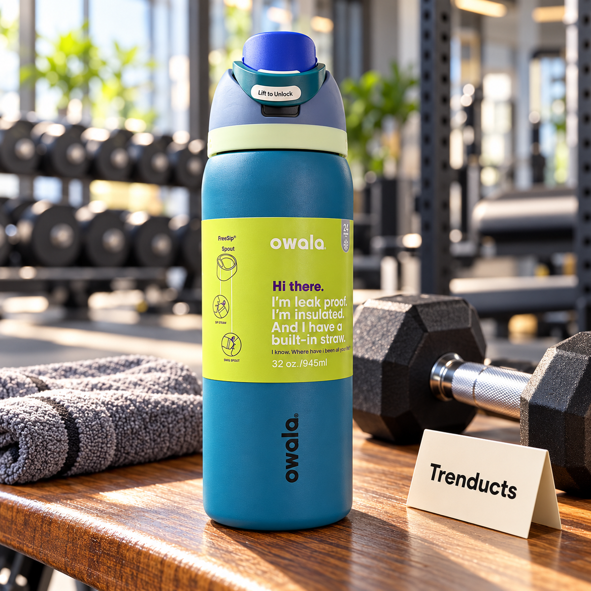 Owala FreeSip 32oz Water Bottle - Teal Blue & Lime