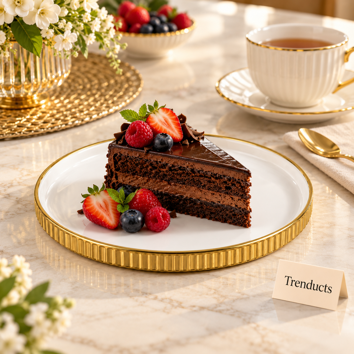 Brilliant 8.5″ Round Plate with Gold Rim - White Dinnerware