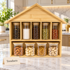 Bamboo Spice Rack with 9 Glass Jars - House Shape