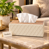 Geometric Tissue Box Cover - Diamond Texture & Wood Top