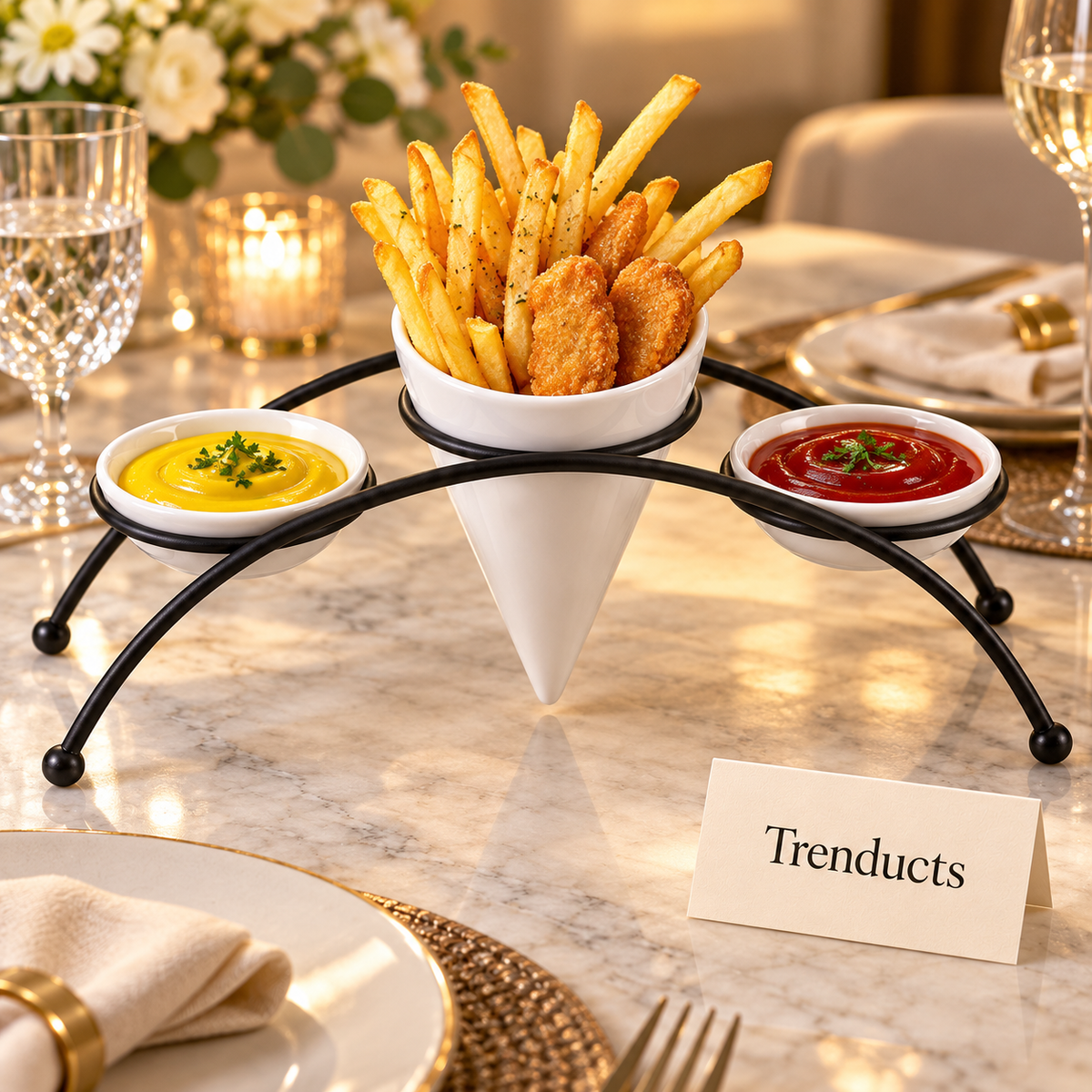 Brilliant Potato Fries Holder - Black with Dip Bowls