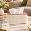 Ribbed Oval Tissue Box Cover - Wood-Look Top