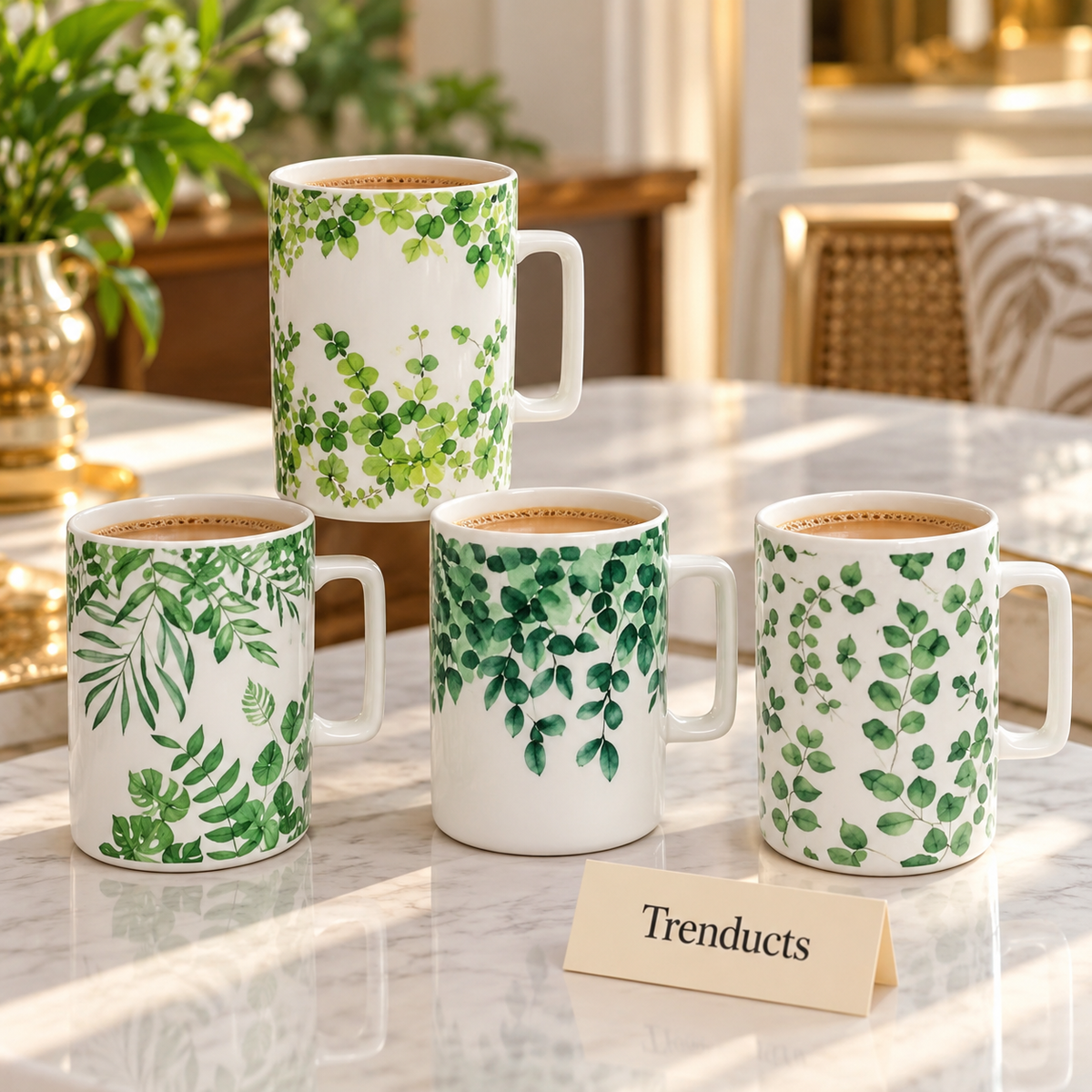 Green Leaf Mug 350 ml - Botanical Vine Print (Random)
