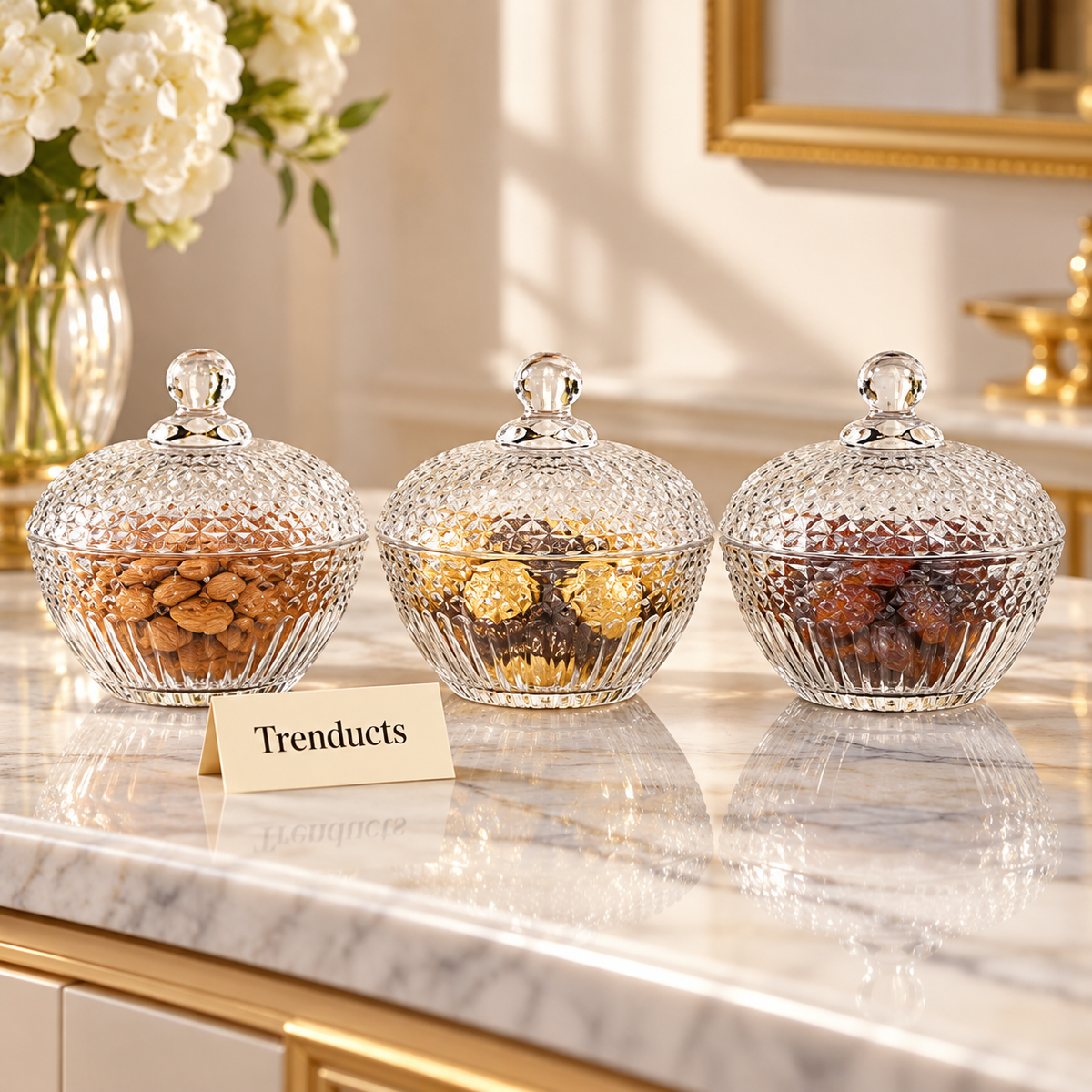 Danny Home Candy Jar Set - 3 Pcs Textured Glass