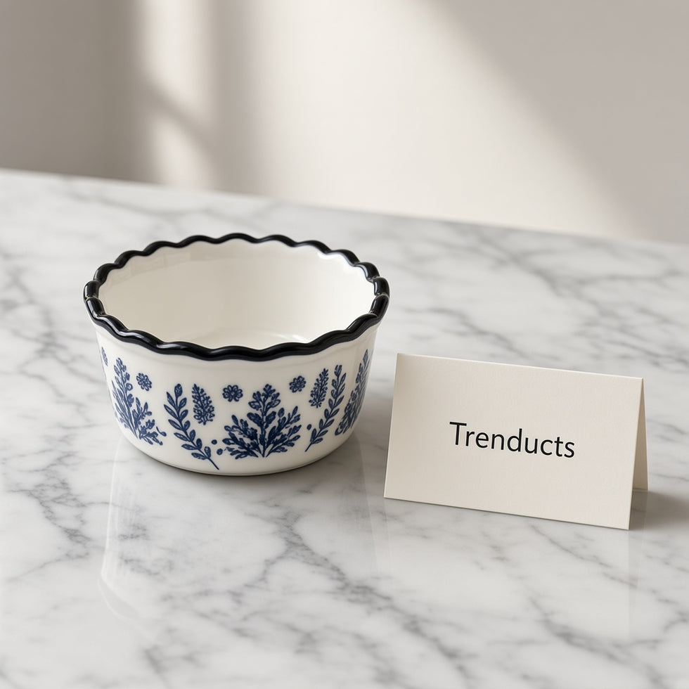 Danny Home Porcelain Ramekin - Blue Pattern Wavy Rim