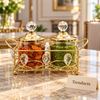 Gold Condiment Server - 2 Lidded Jars in Crystal Caddy