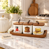 Luxury Ceramic Coffee Tea Sugar Canister Set - Square Jars & Tray
