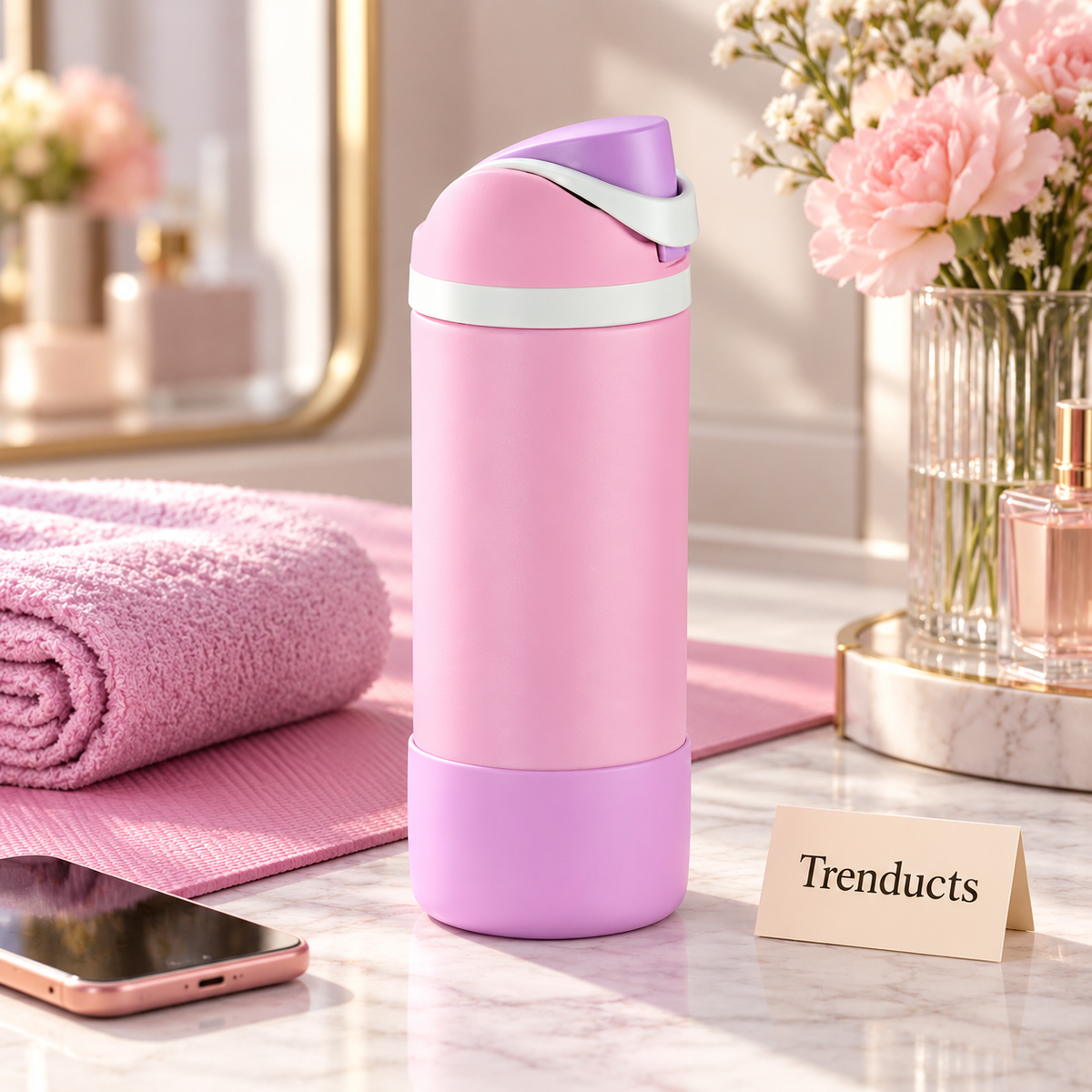Owala Insulated Steel Water Bottle - Pastel Pink Flip Lid