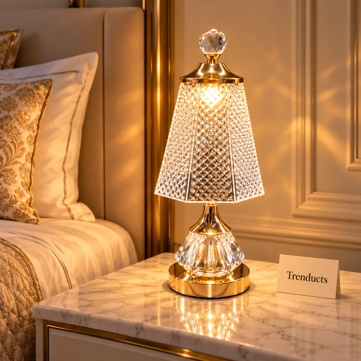 Crystal Lamp - Hexagon Diamond Cut Shade Table Lamp