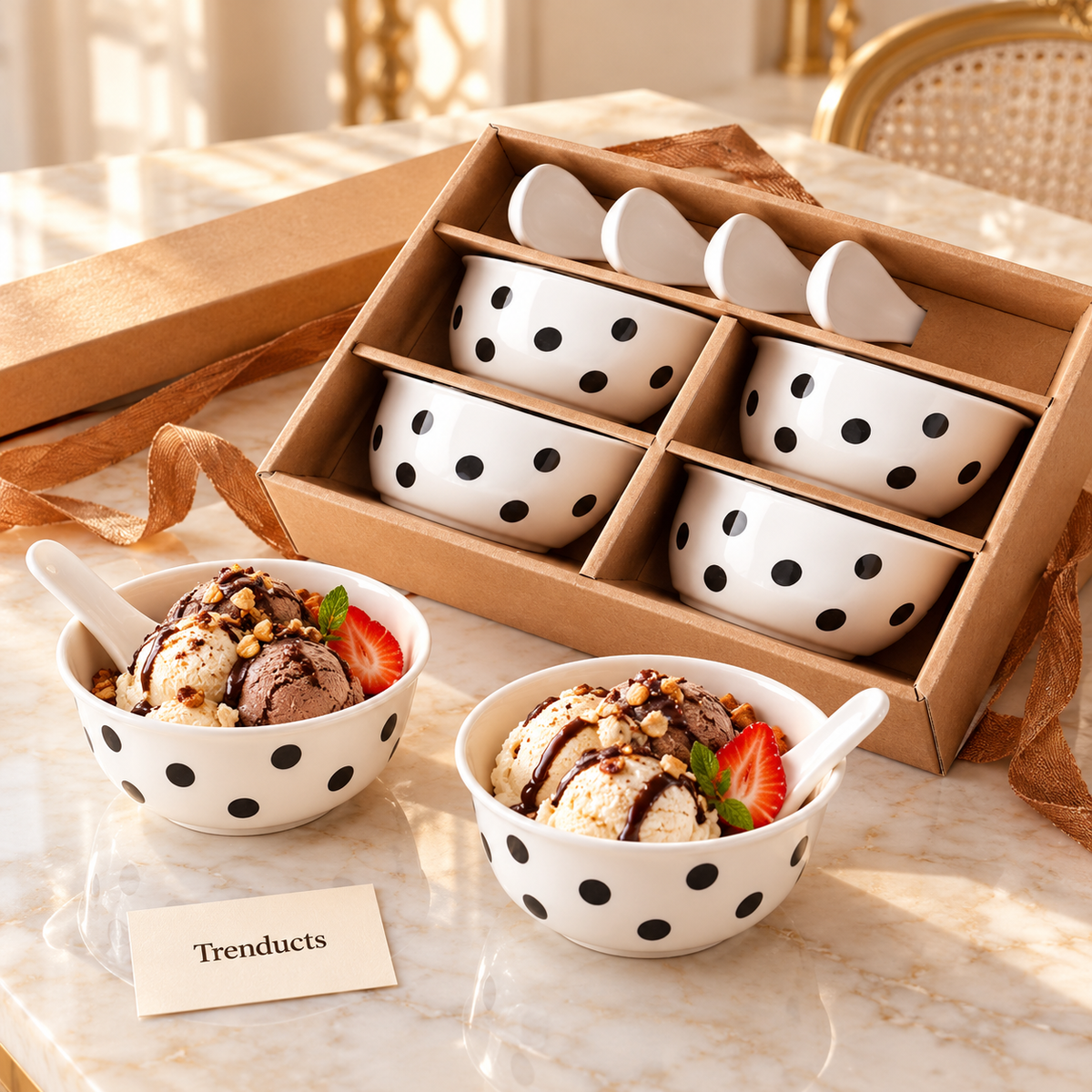 Polka Dot Bowl Gift Set - 6 Bowls and 6 Spoons