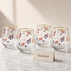 Danny Home Floral Gold Rim Stemless Glass Set of 4 - 420ml