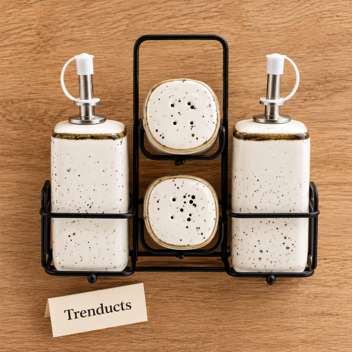 Danny Home Ceramic Castor Set 5 Pcs - White Speckled