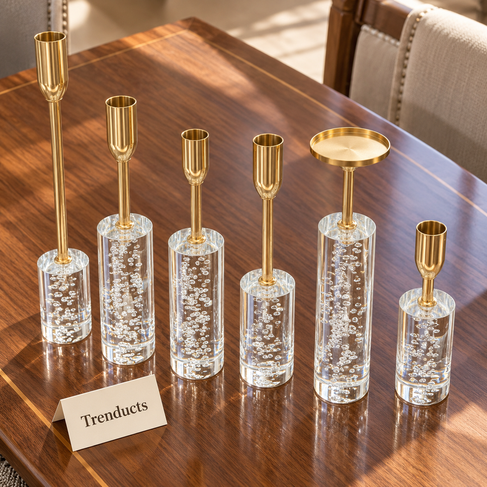 Crystal Candle Stand Set - 6 Pcs Gold Metal Stems