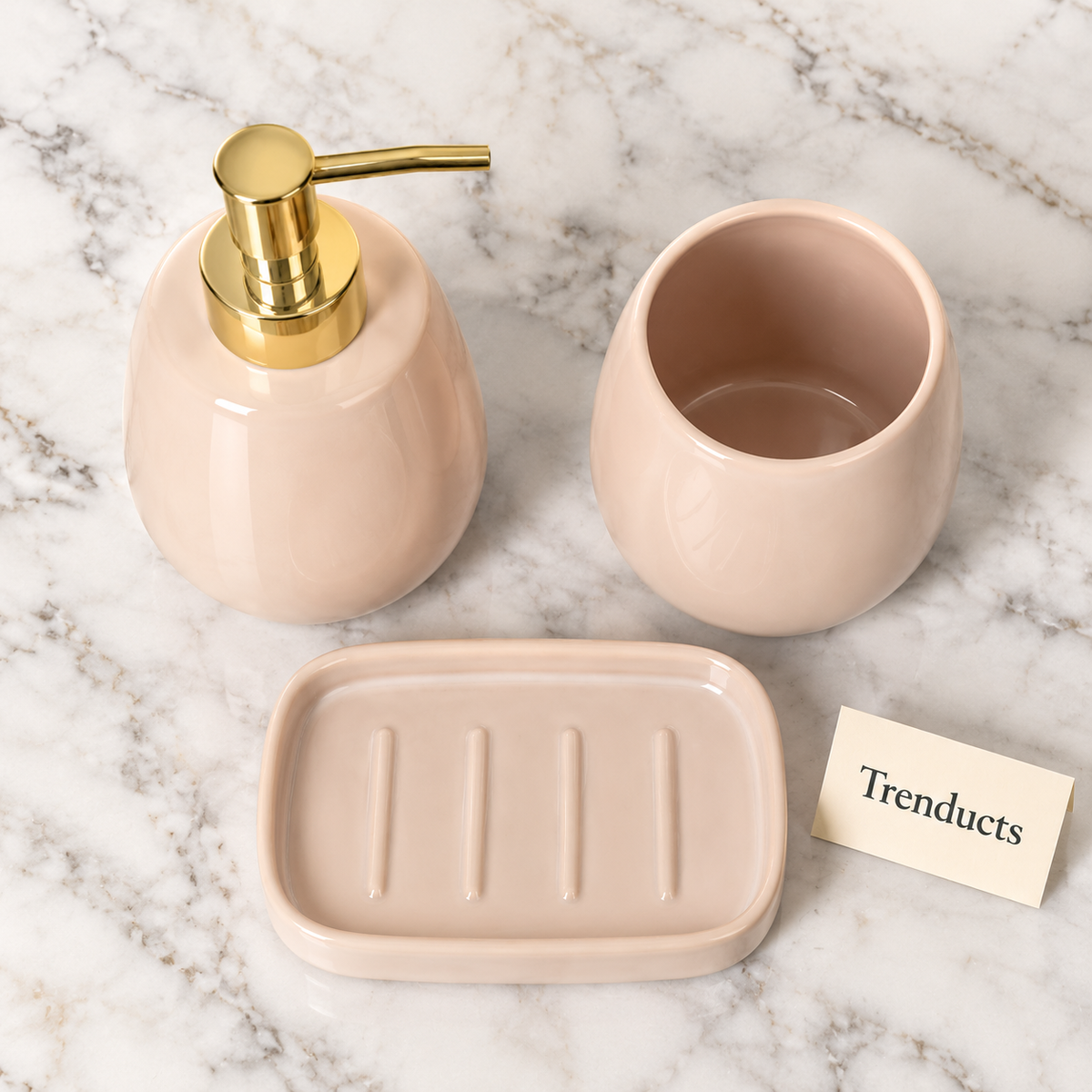 Danny Home Ceramic Bathroom Set 3 Pcs - Blush Pink