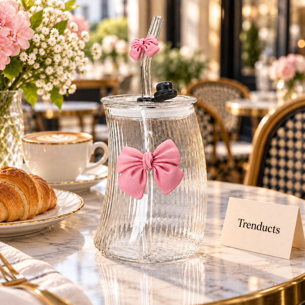 450ml Tilted Mason Jar Bow Glass Sipper with Straw (Random Color)