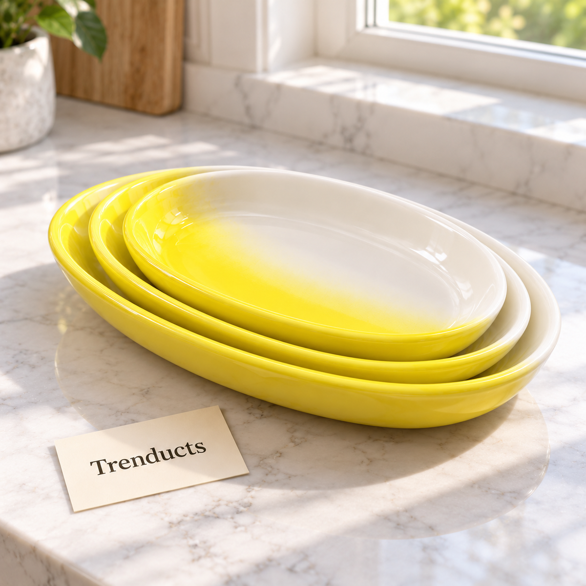 Danny Home Oval Ceramic Dish Set 3 Pcs - Yellow & White