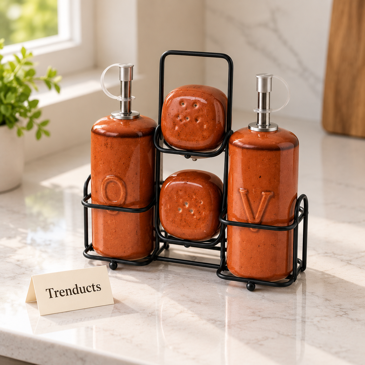 Danny Home Ceramic Castor Set 5 Pcs - Terracotta
