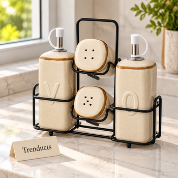 Cream Ceramic Castor Set side view on kitchen counter - Trenducts