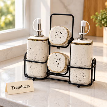 White Speckled Ceramic Castor Set side view on kitchen counter - Trenducts