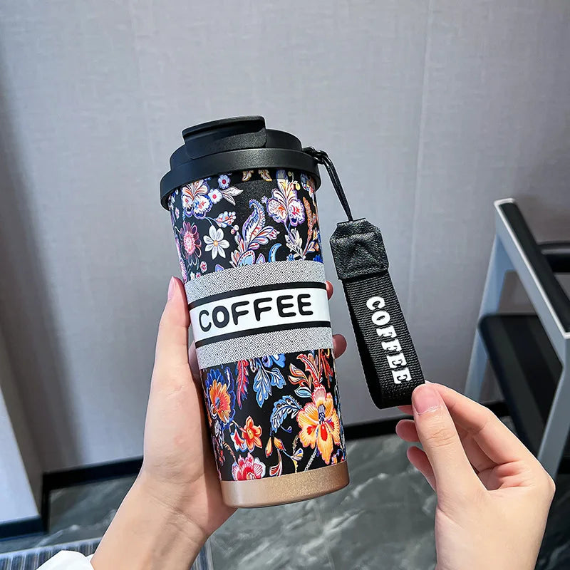Printed Stainless Steel Insulated Coffee Travel Mug (Random Design)