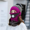 Fleece-Lined Knitted Beanie & Integrated Scarf Set