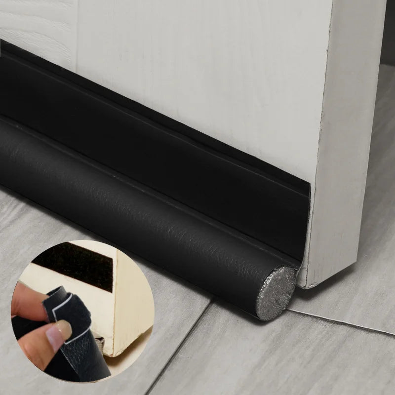 Premium Leatherette Door Draft Stopper - Double-Sided Foam Seal