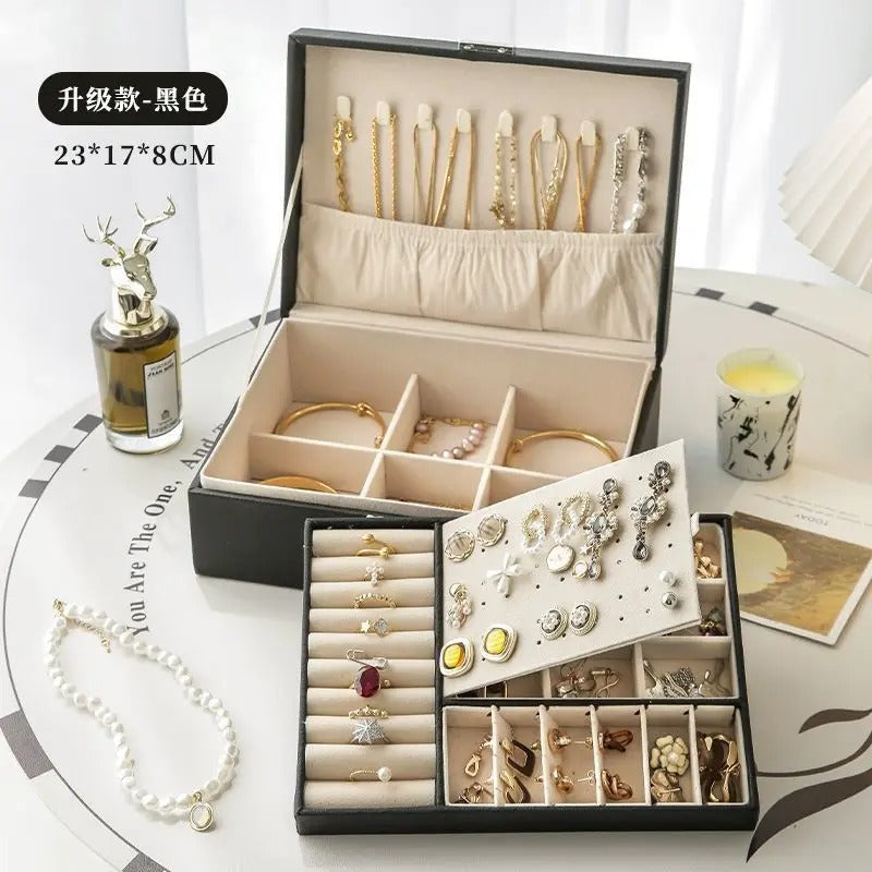 Luxury PU Leather Jewelry Box - Secure Multi-Layer Organizer (Random Color) ZZ