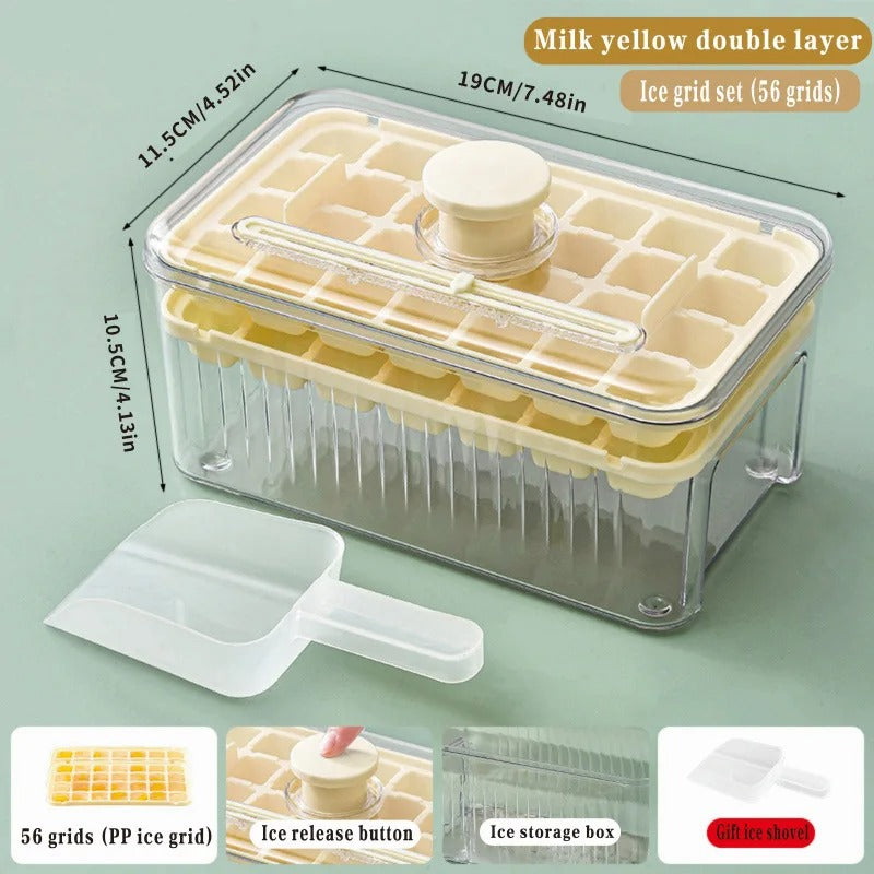 Press-Type Ice Cube Maker Mold with Storage Bin & Scoop