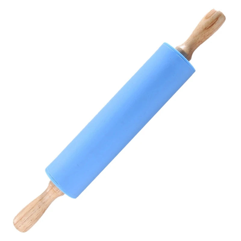 Non-Stick Silicone Rolling Pin (Belan) with Wooden Handles