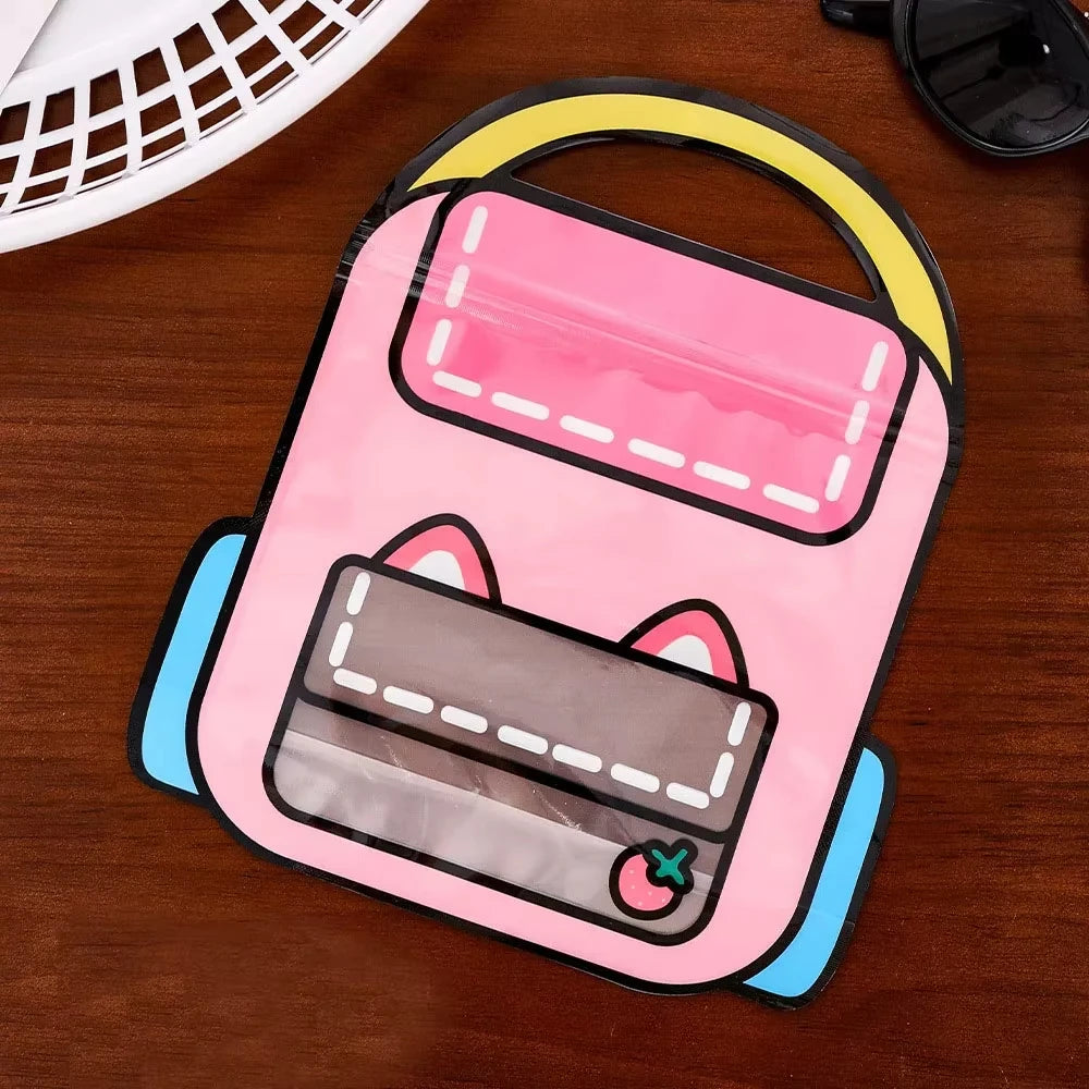 4-Piece Cartoon Backpack Self-Sealing Storage Bags - Cute Ziplock Pouch Set