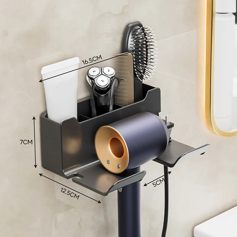 3-in-1 Wall-Mounted Hair Dryer Holder & Vanity Organizer