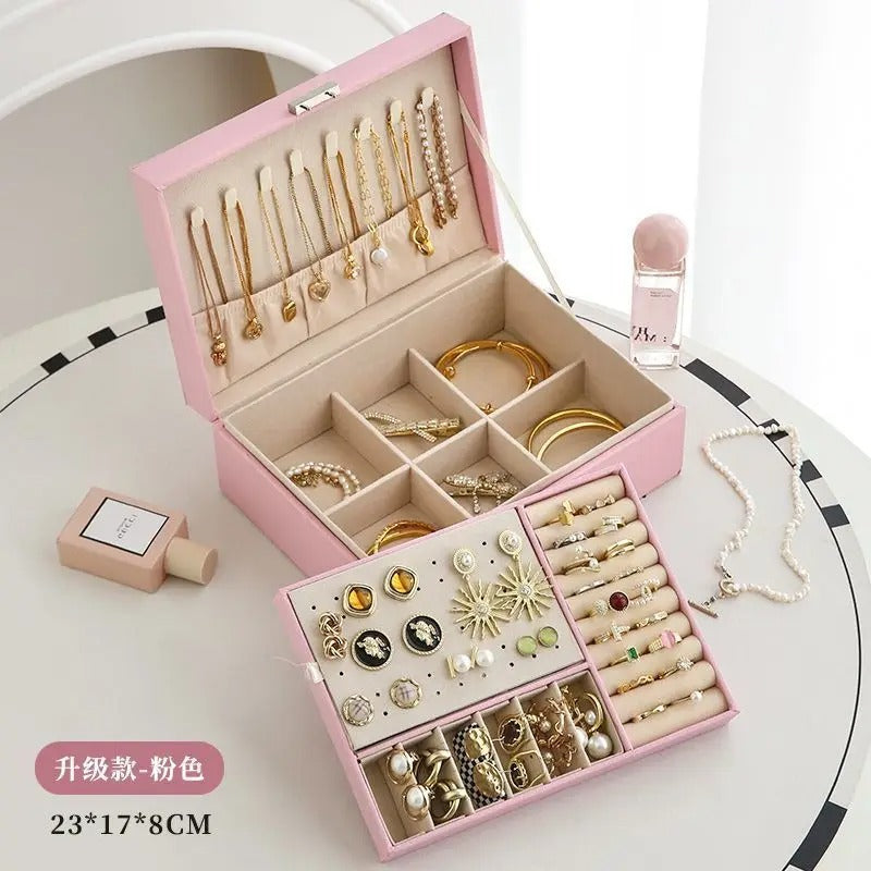 Luxury PU Leather Jewelry Box - Secure Multi-Layer Organizer (Random Color) ZZ