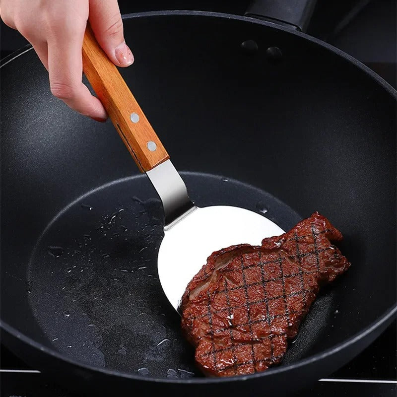 Heavy-Duty Stainless Steel Teppanyaki Spatula – Wide Solid Griddle Turner