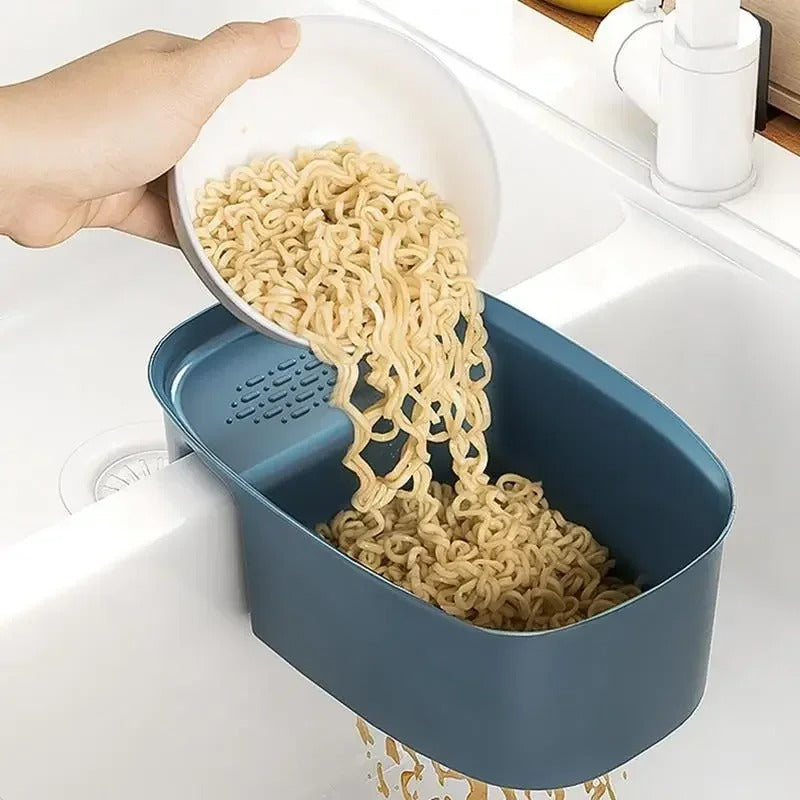 Saddle-Style Double Sink Drain & Storage Basket