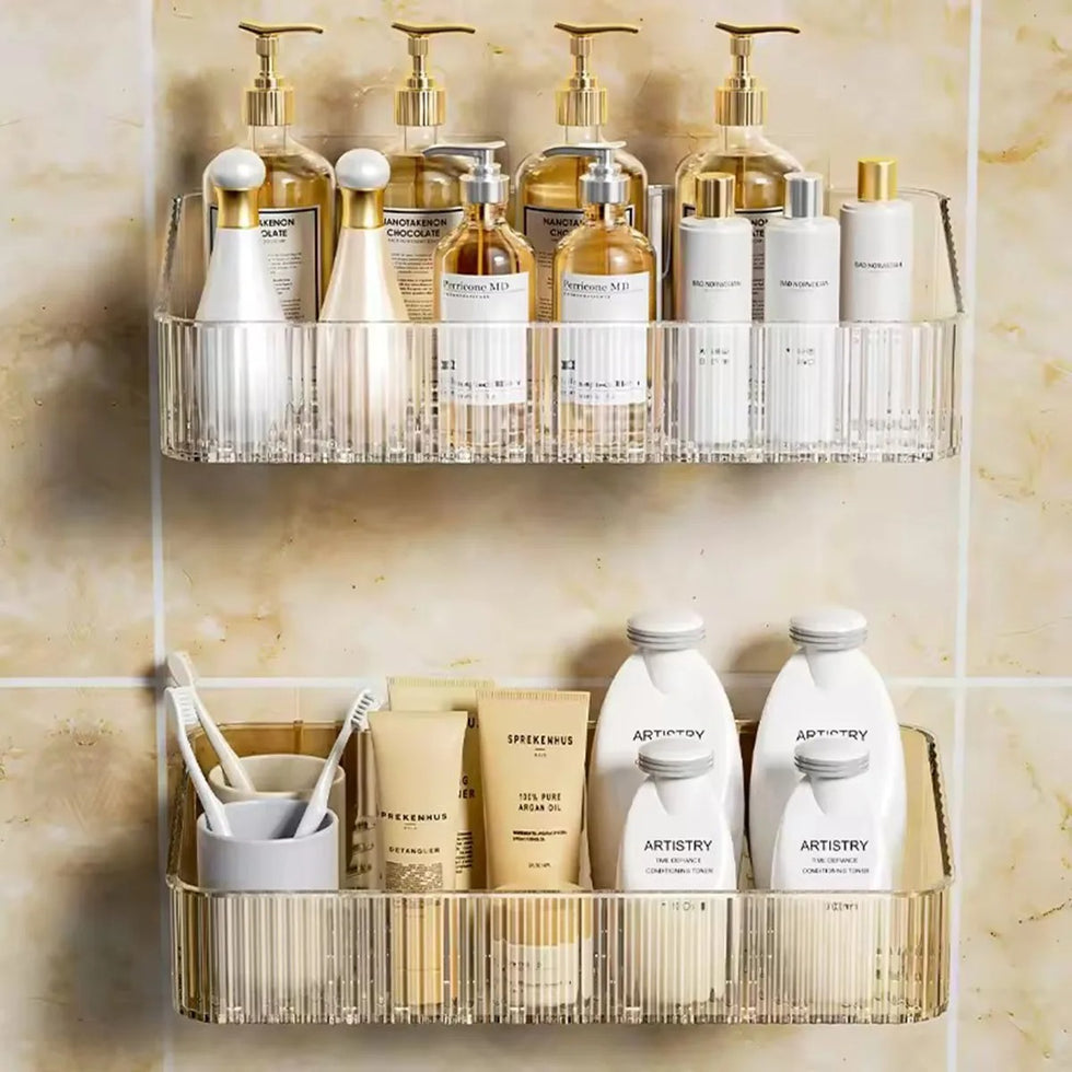 Wall Mounted Cosmetics Storage Rack - Corner Wall Shelf Organizer for Bathroom