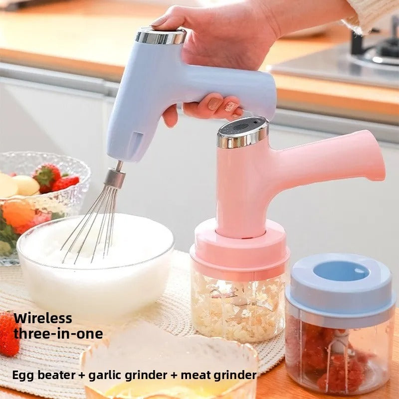 4-in-1 Portable Electric Egg Beater & Garlic Chopper – Cordless Rechargeable Handheld Food Processor and Whisk Set