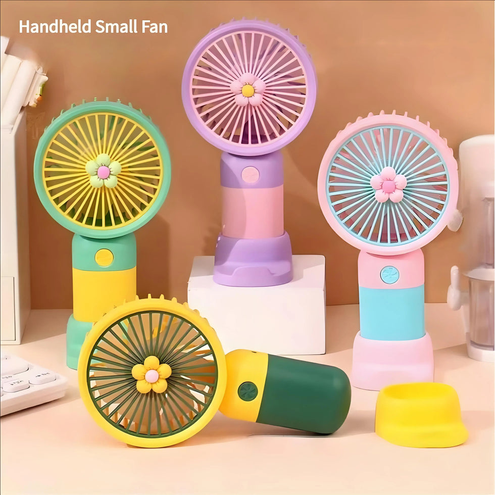 Mini Rechargeable Handheld Fan – Portable USB Personal Fan with Desktop Stand (Random Color)