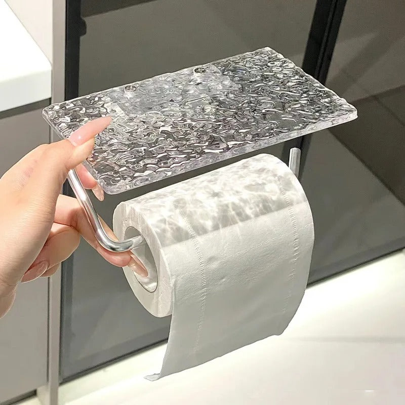 Luxury Acrylic Toilet Paper Holder with Integrated Storage Shelf