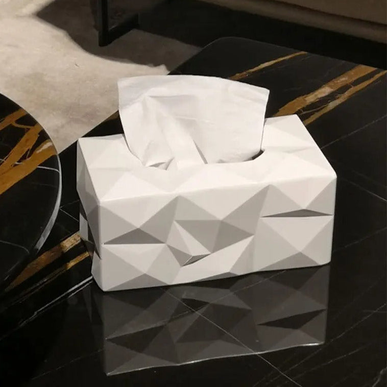 Minimalist Geometric Tissue Box – Modern White Holder