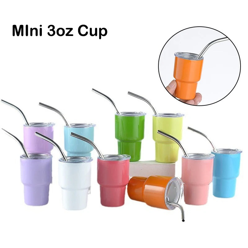Premium Mini Stainless Steel Insulated Tumbler with Metal Straw (Random Color)