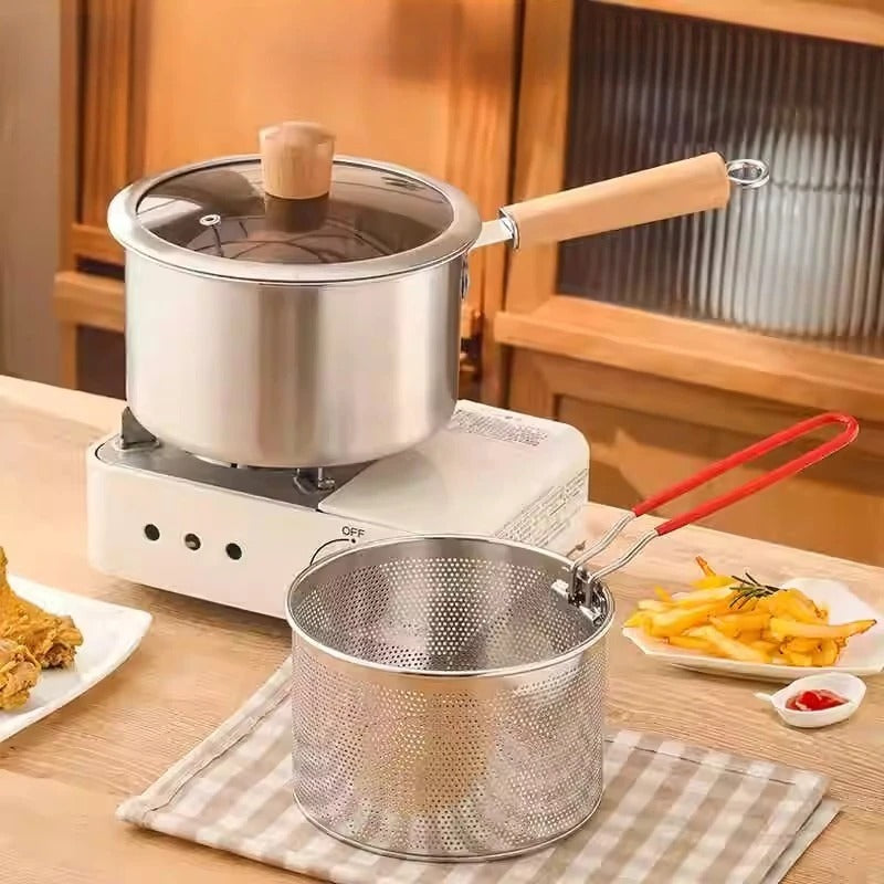 Stainless Steel Deep Frying Pot with Removable Mesh Strainer Basket