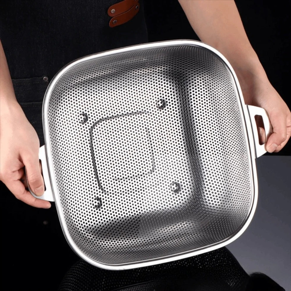 Premium Stainless Steel Rice Colander – Heavy-Duty Fine Mesh Strainer for Kitchen & Grain